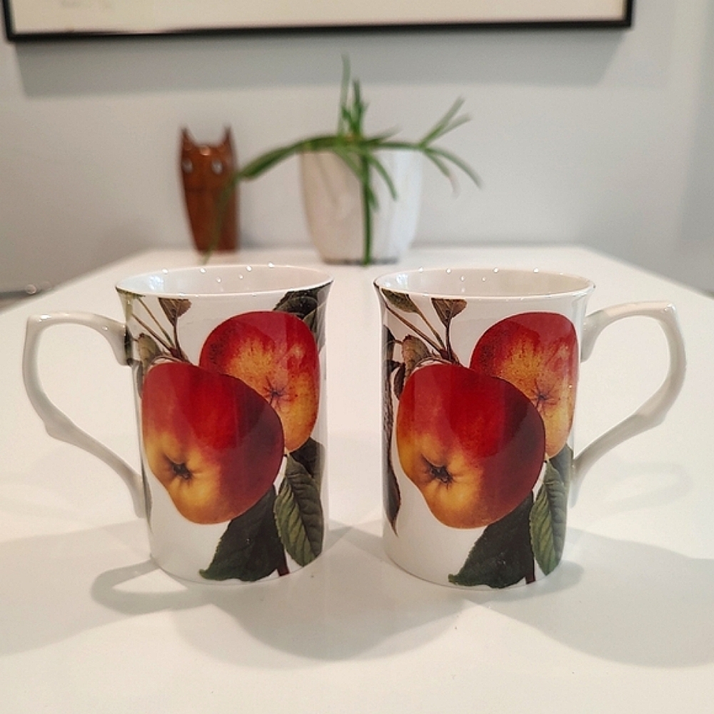 Stechol Gracie Bone China Tea Cups Pair Apple Coffee Latte